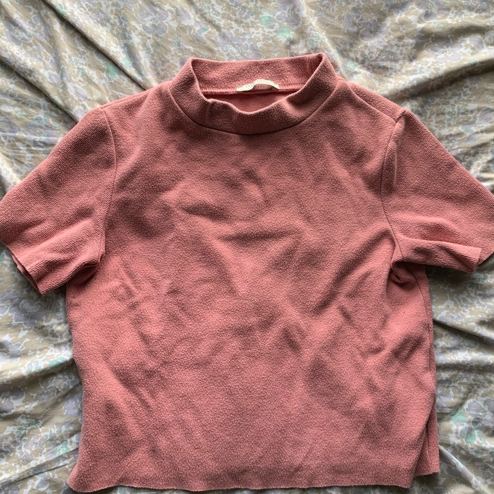 Pink Mock Neck Short Sleeve Sweater Top